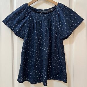 Madewell 100% Cotton Embroidered Eyelet Flutter-Sleeve Top Women’s Small